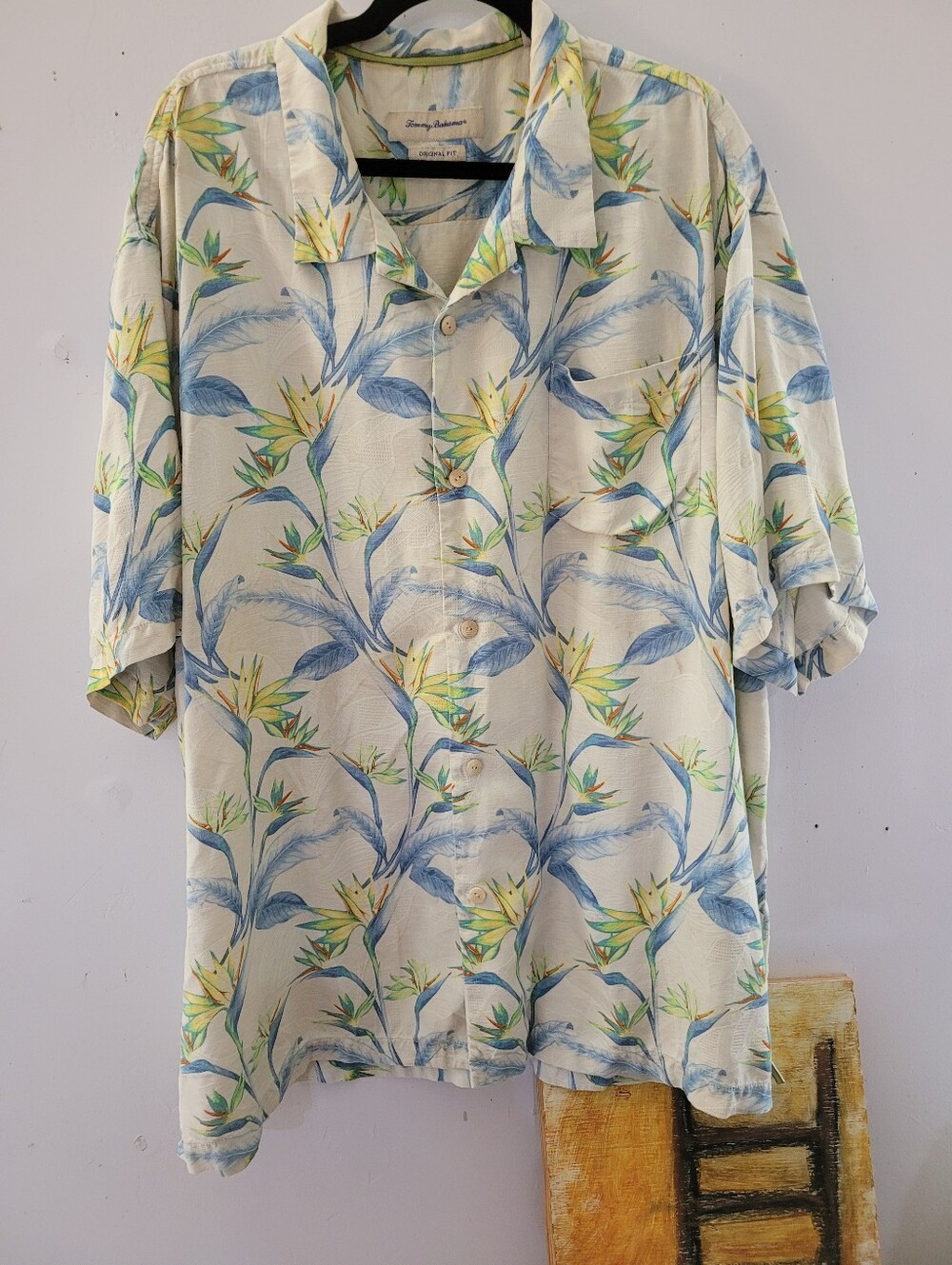 Tommy Bahama 3X Men's Cream Tropical Print Short-Sleeve Shirt 100% Silk